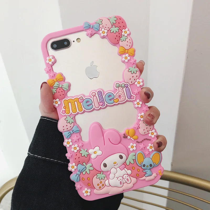 For iPhone XS max XR X 3D Cute Melody bumper phone Cases iphone 8plus 8 6s 6plus 7 7plus Soft pink case back cover | Мобильные