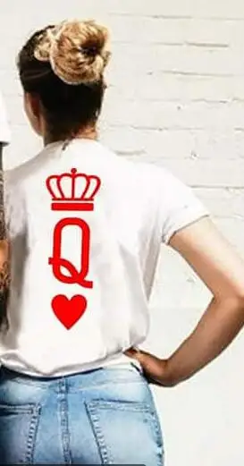 women Новая мужская и женская парная Футболка с принтом король и королева Корона Покер Лето Tumblr забавная уличная одежда с графическим принтом Футболка Топы - Цвет: women