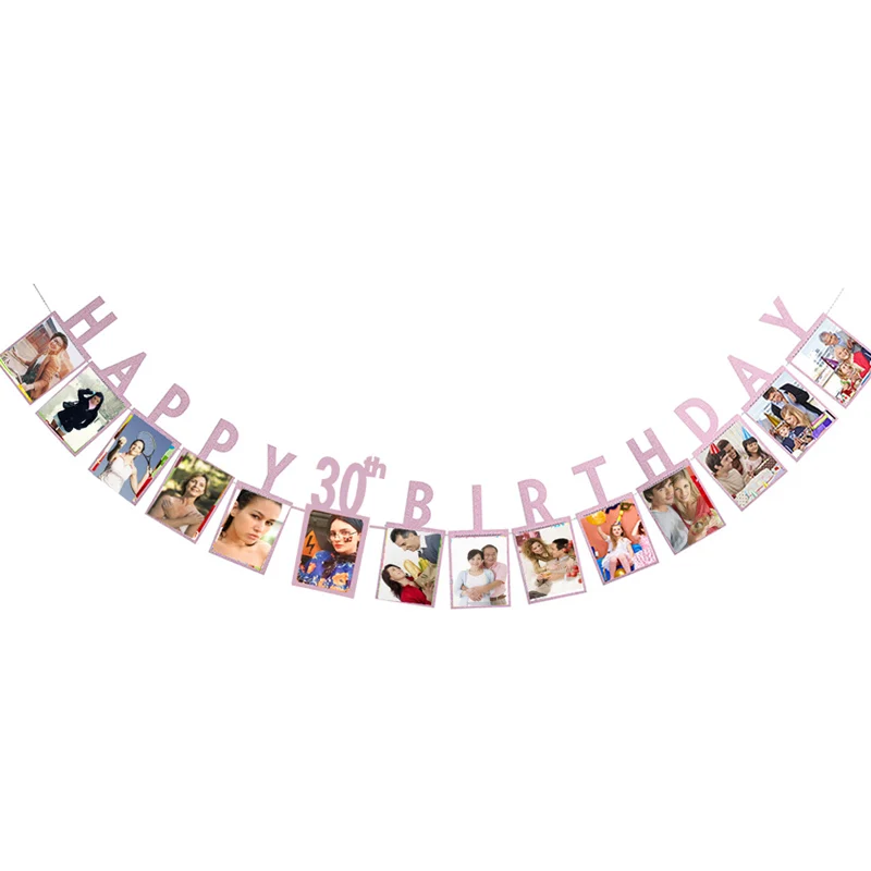30th pink С Днем Рождения фото плакат 1, 16, 18, 21, 30, 40, 50, 60 день рождения Юбилей вечерние украшения для детей и взрослых день рождения фото гирлянды - Цвет: 30th pink