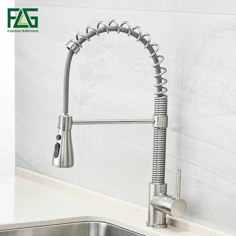 Смесители для кухни FLG в пружинном стиле из матового никеля Выдвижной латунный