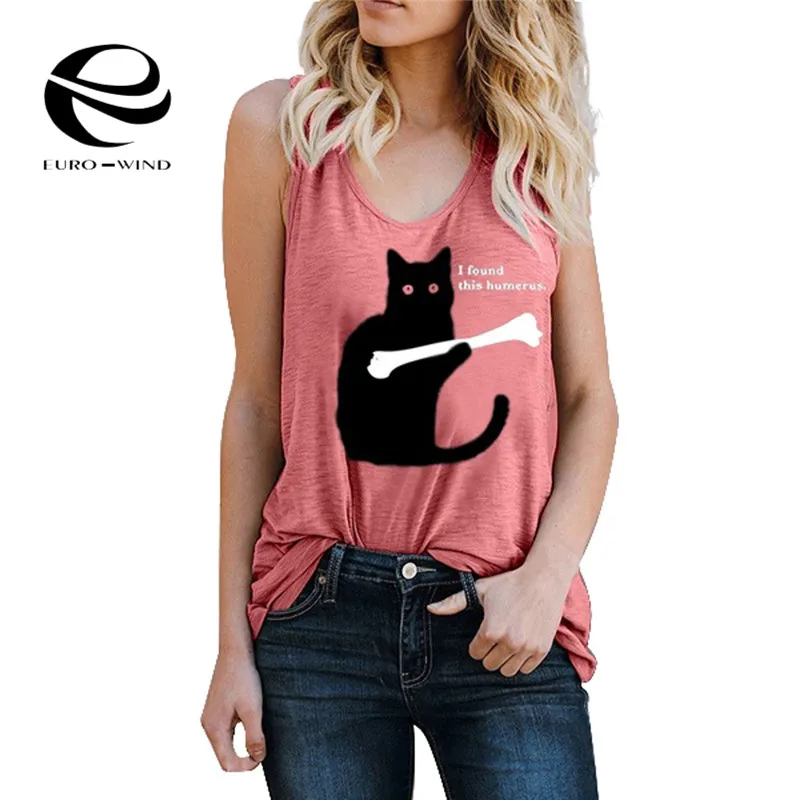 Женская футболка без рукавов с круглым вырезом и принтом кота летняя забавная