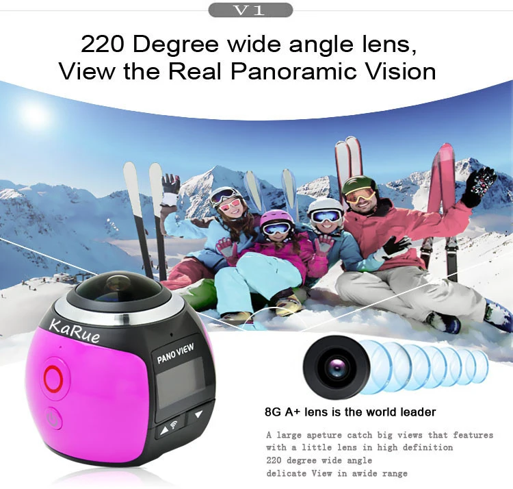 KaRue V1B Камера 360 экшн Wi Fi 2448*2448 со сверхвысоким разрешением Ultra HD Mini панорамы