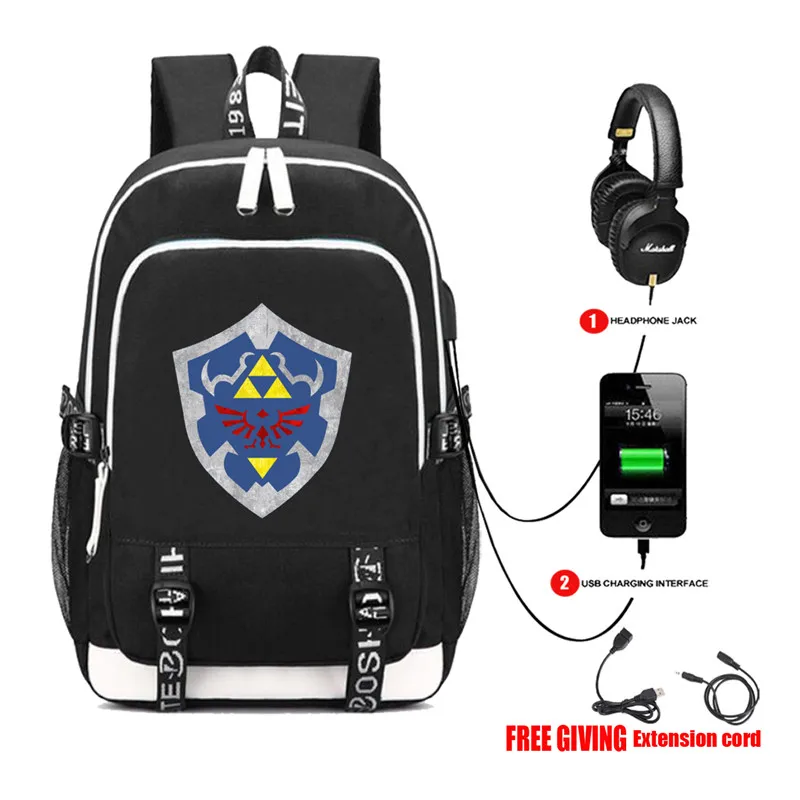Школьный рюкзак Legend of Link для мальчиков и девочек дорожный ранец с USB-портом черная