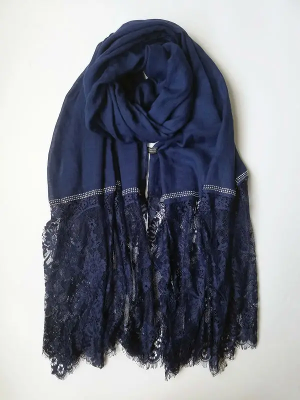 Простой хлопок вискоза хиджаб Роскошные Алмазные кружевные края шарф шоу