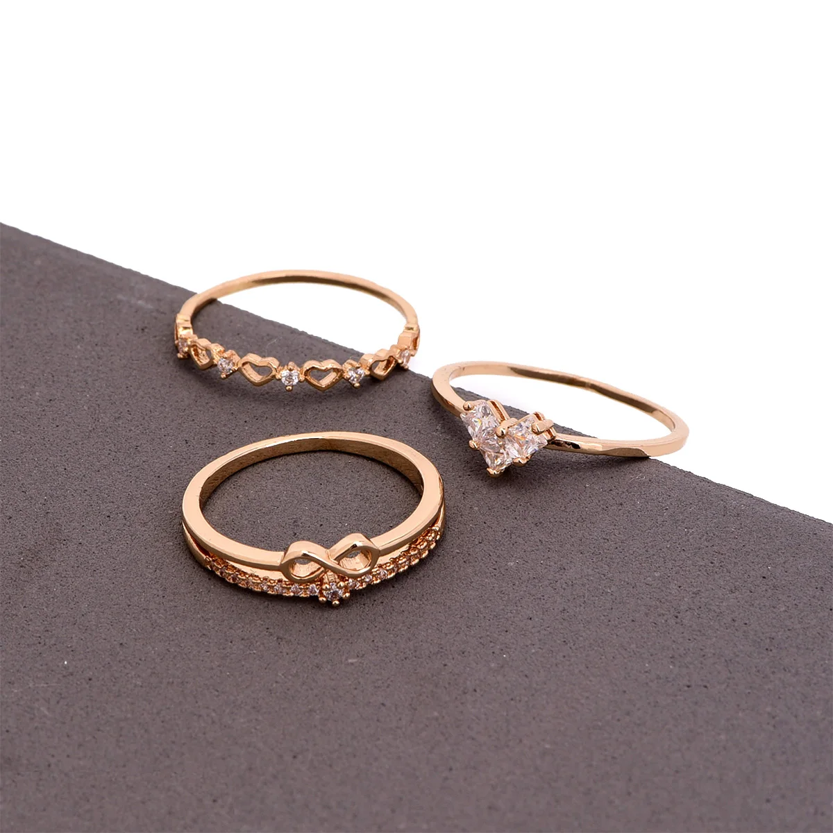 New fashion copper zircon CZ heart infinity finger ring set trendy jewelry gift R0007|fashion set|ring setfinger |