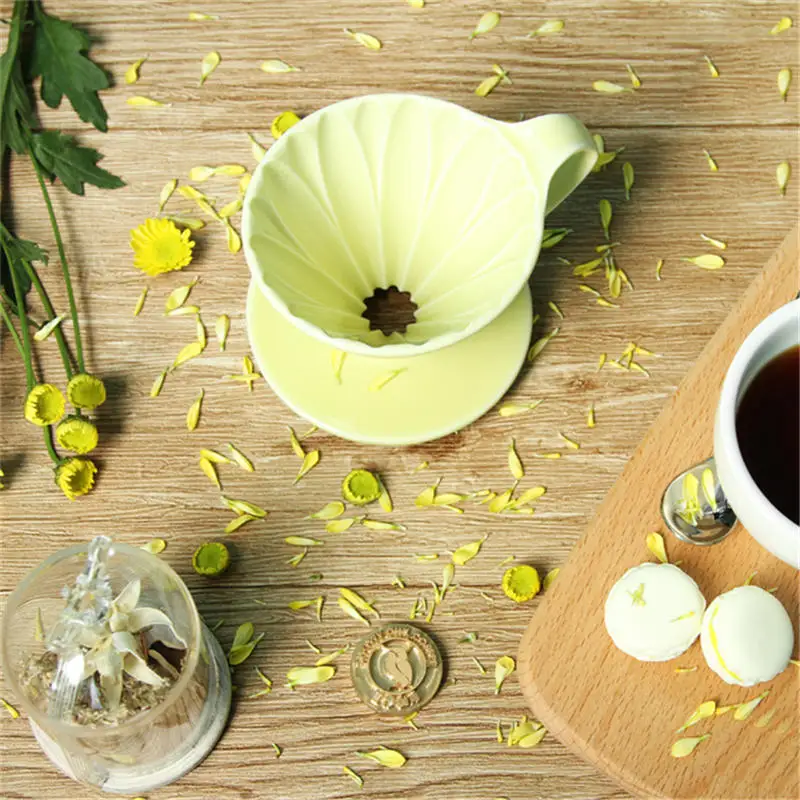 Yello2-4 people Лепесток капельница керамическая кофейная чашка чайник V60 капельная Кофеварка розовый/зеленый/желтый эспрессо Фильтры Аксессуары для кофе - Цвет: Yello2-4 people
