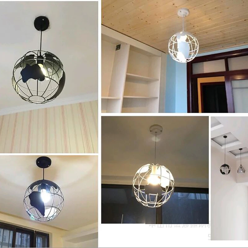 Чердак Железный Глобус черный белый абажур подвесной светильник E27 светодиодный