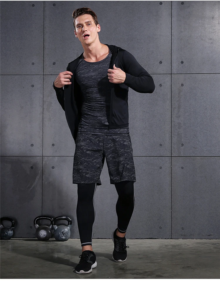 Quick Dry Sports Suit Men's Running Sets Gym Fitness Clothing Compression Basketball Tights Tracksuit Jogging Running Sportswear