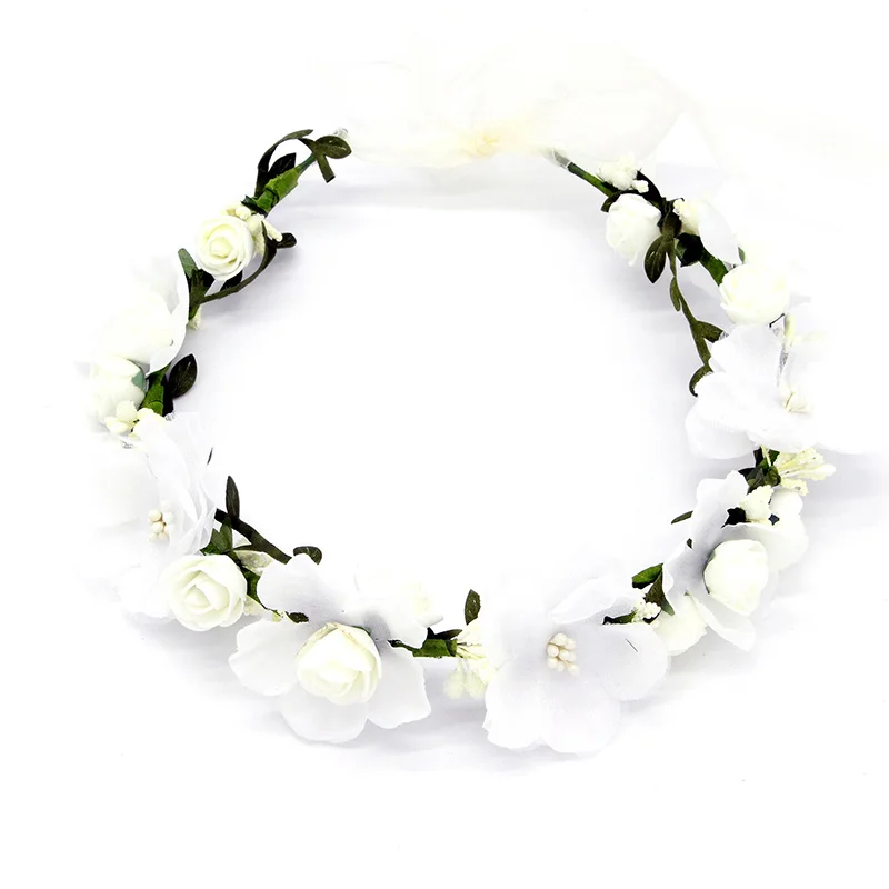 White garland Имитация цветка венок тиара аксессуары для волос морской Праздник Цветок студия фотографии невесты свадебные украшения для волос - Цвет: White garland