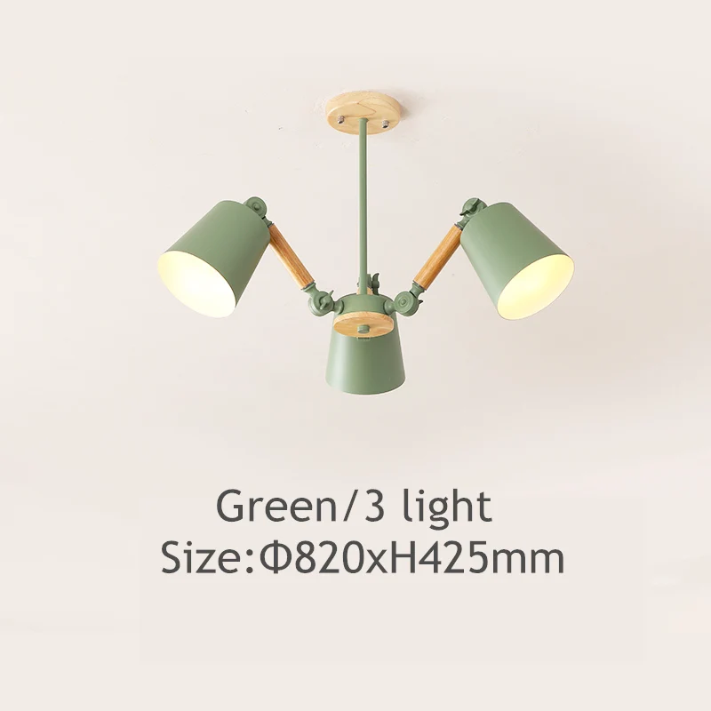 Green 3 light TRAZOS Macaron светодиодный люстры для гостиной, спальни, детской комнаты, Деревянная люстра, канделябро, комнатная Подвесная лампа, светодиодный светильник - Цвет абажура: Green 3 light