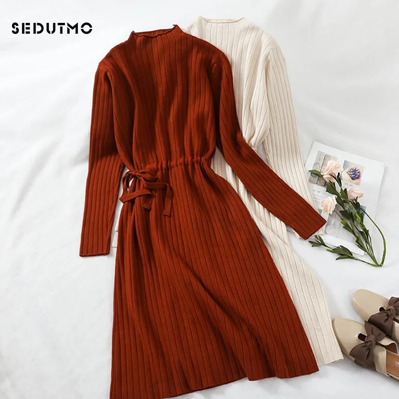 Sedutmo Весна Туника Платья свитеры Для женщин Вязание сексуальное платье Винтаж