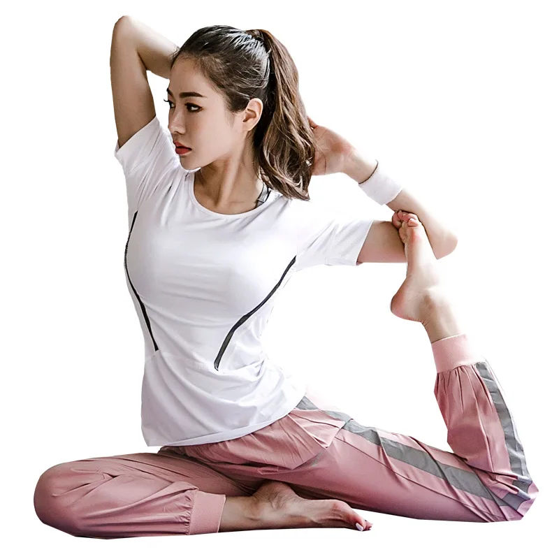 Tshirt-Pant-2pcs Женский комплект для йоги, спортивный костюм для женщин, спортивный бюстгальтер, леггинсы для фитнеса, штаны для йоги, леггинсы для тренажерного зала, Спортивная женская одежда для фитнеса, спортивный костюм - Цвет: Tshirt-Pant-2pcs