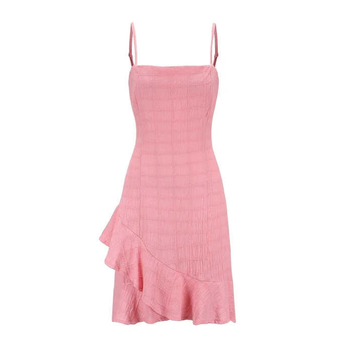 Linving Коралловое платье женское деревенское розовое с оборками Русалка разрезом