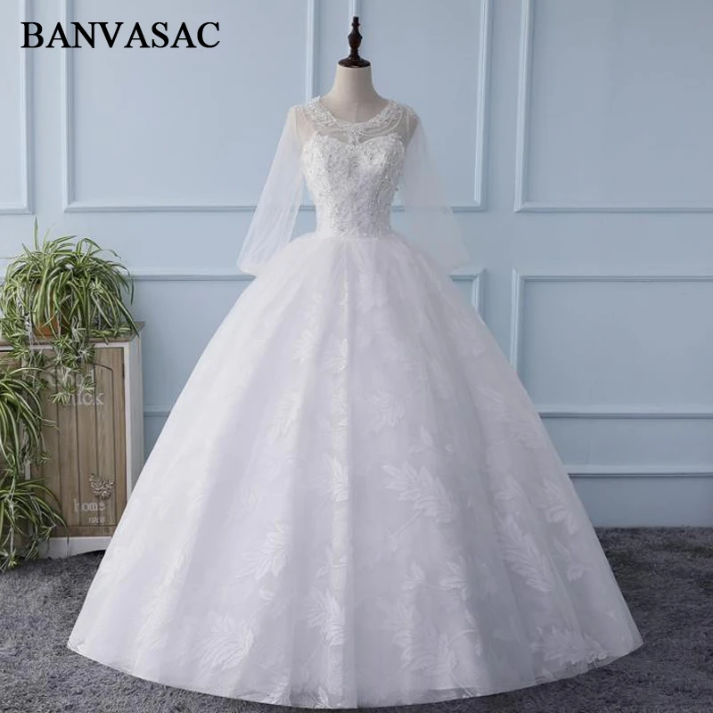BANVASAC 2018 кружевное бальное платье с круглым вырезом и открытой спиной свадебные
