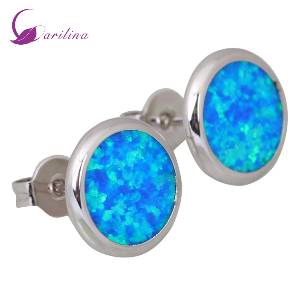 

Fashion 2021 New Silver Color Round Blue Fire Opal Earrings Cute Jewelry For Women E221