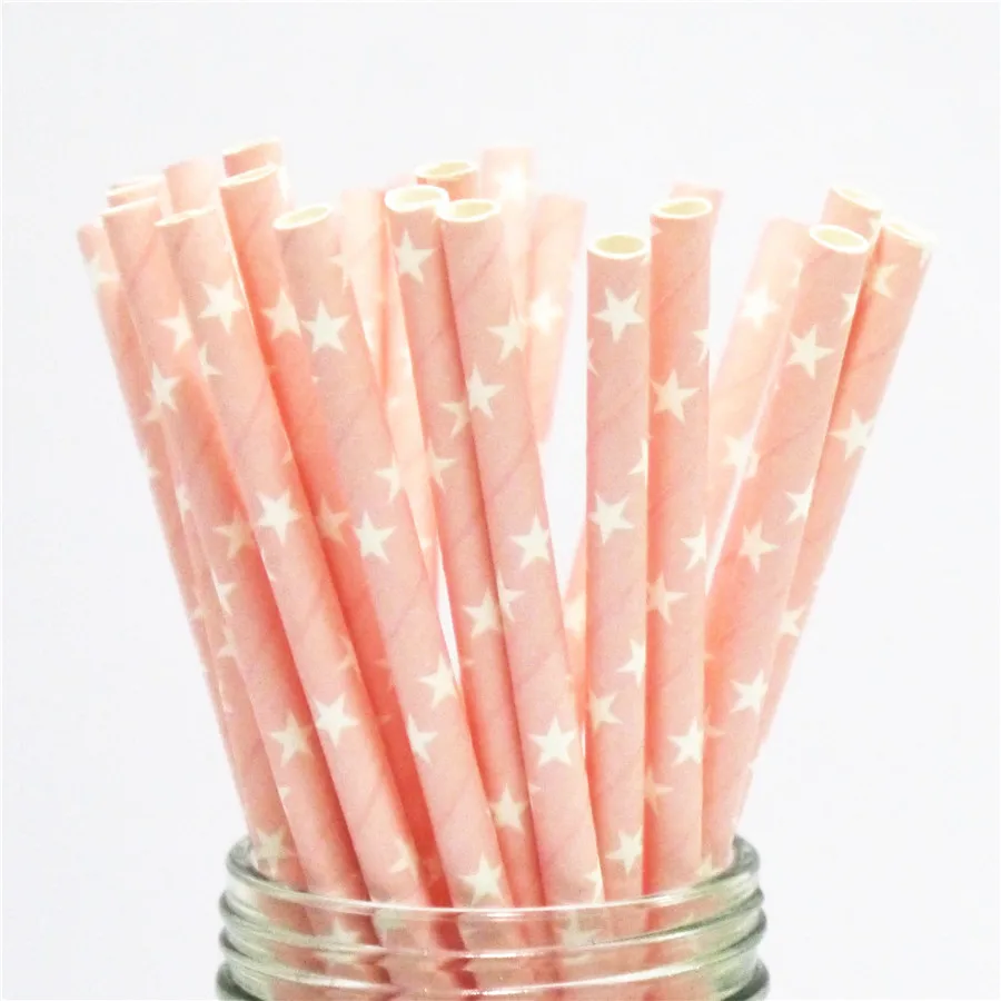 pink stars Новая Фольга розовое золото бумажная трубочка для питья для свадебной вечеринки украшение на день рождения, вечеринку поставки бумажные соломинки - Цвет: pink stars