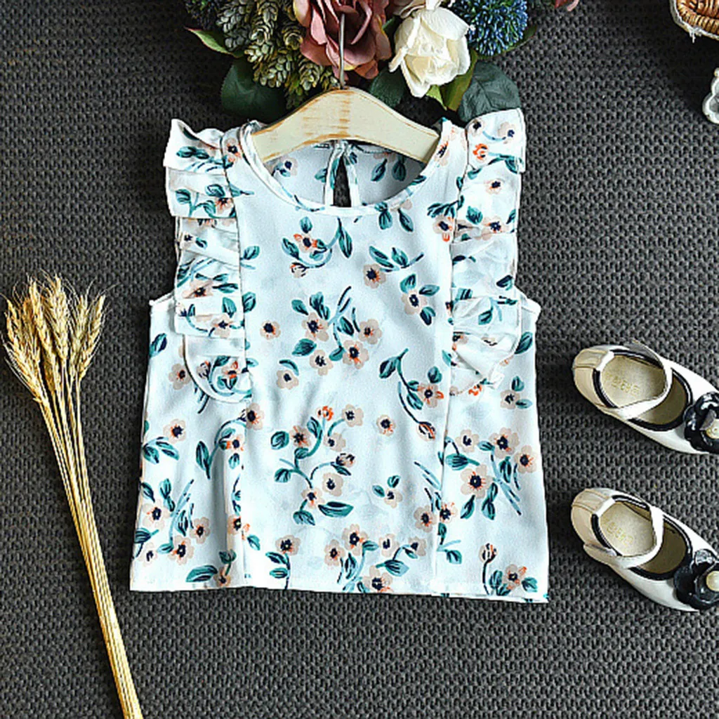 Летняя одежда для маленьких девочек комплект одежды футболка с цветочным