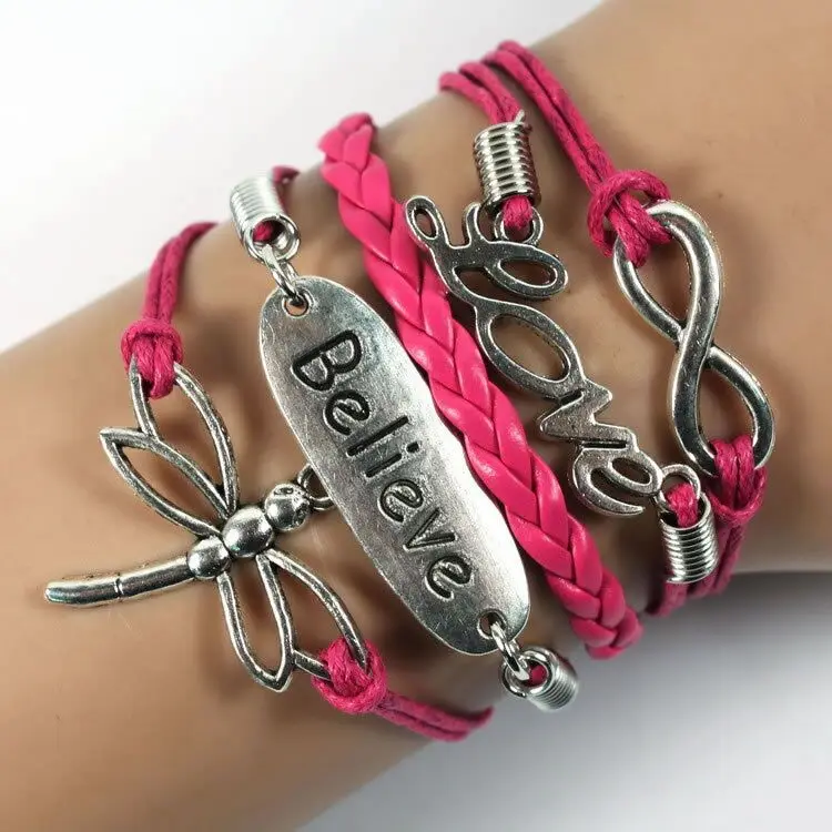 Смешанные стили кожаный браслет ручной работы с шармами многослойный