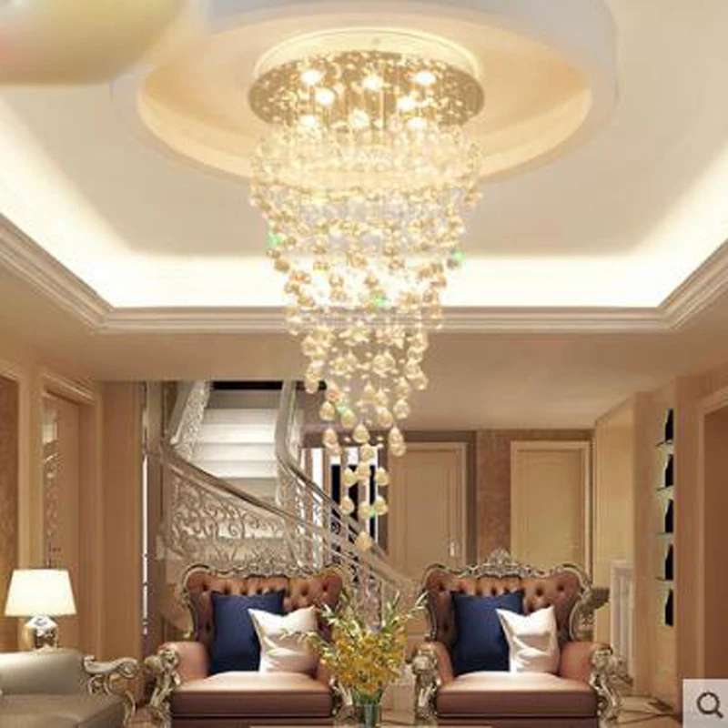 売却 ダブル階段シャンデリアスパイラル階段ランプロングシャンデリア階段クリスタルのシャンデリア流星シャワーリビングルームランプ