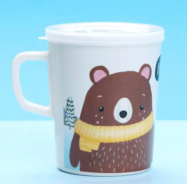 bear 300ml Бамбуковая детская чашка для воды с ручкой с крышкой чашка для завтрака мультяшная чашка для молока разлагаемая кружка 0140 - Цвет: bear 300ml