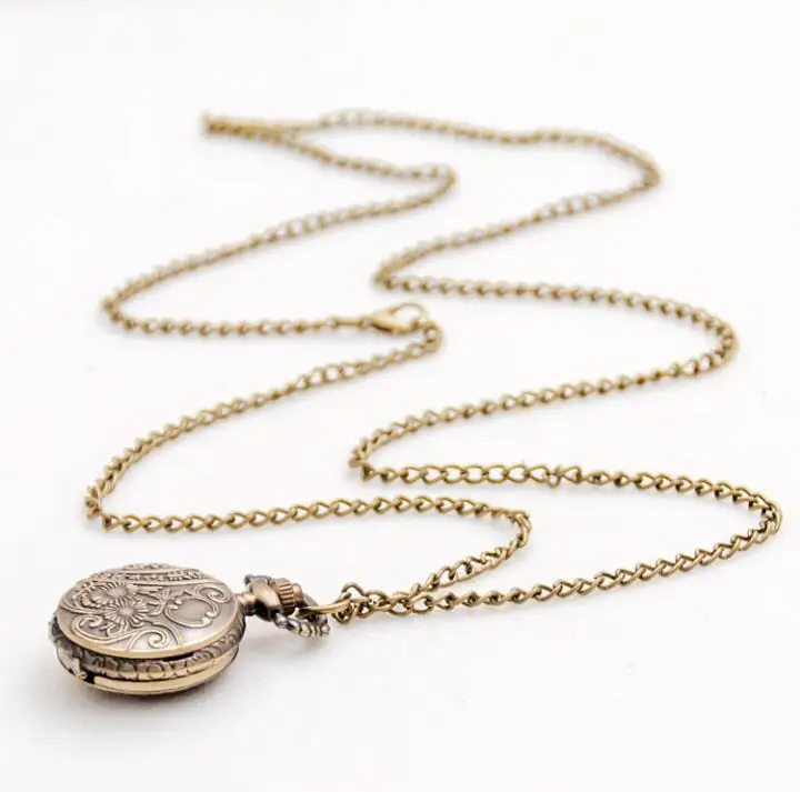 

Vintage Retro Women Men Small Size Caving Pattern Pocket Watch Necklace gift