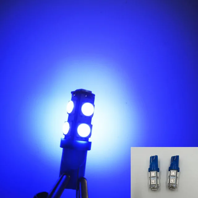 Blue 10 шт. светодио дный свет T10 W5W светодио дный лампы 9SMD 5050 W5W T10 светодио дный белого и синего цвета Авто Клин габаритные огни W5W 194 168 светодио дный Интерьер лампы - Испускаемый цвет: Blue