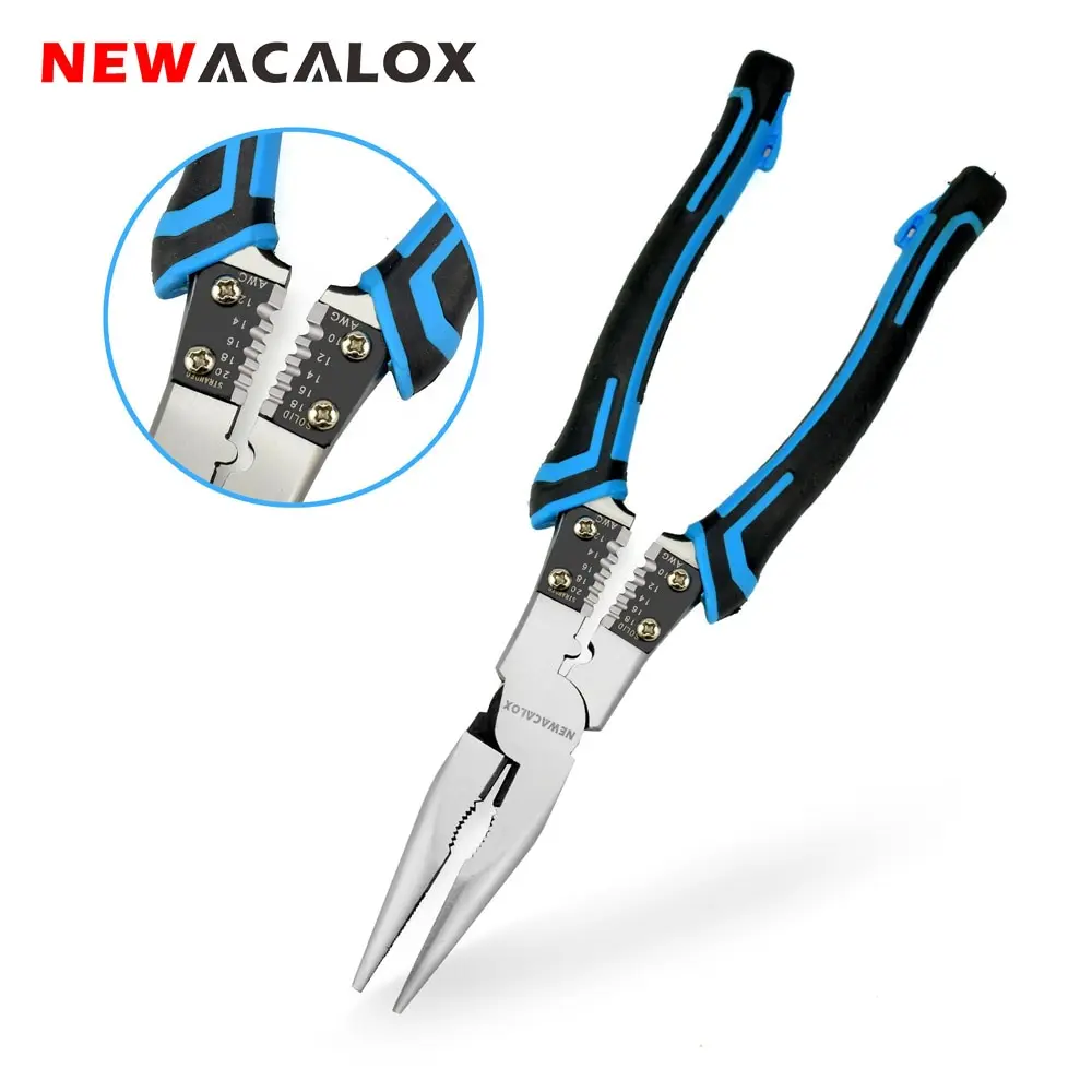 Long Nose Pliers Набор многофункциональных плоскогубцев NEWACALOX 8 дюймов, комбинированные плоскогубцы, щипцы для зачистки/щипцы/резак, плоскогубцы для тяжелых условий эксплуатации, диагональные плоскогубцы, ручные инструменты - Цвет: Long Nose Pliers