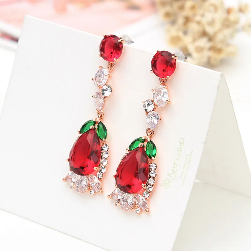 Neoglory Австрия стразы и розовое золото циркониевые серьги-подвески пробы