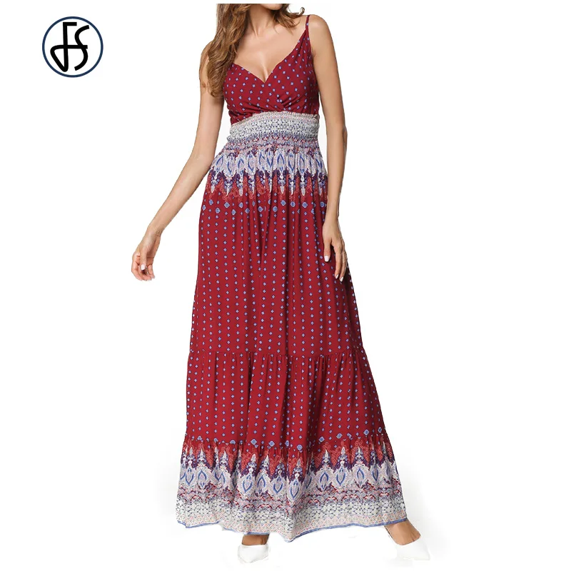 FS Новый стиль пикантные женские цвет красного вина принтом Robe Топ Глубокий V