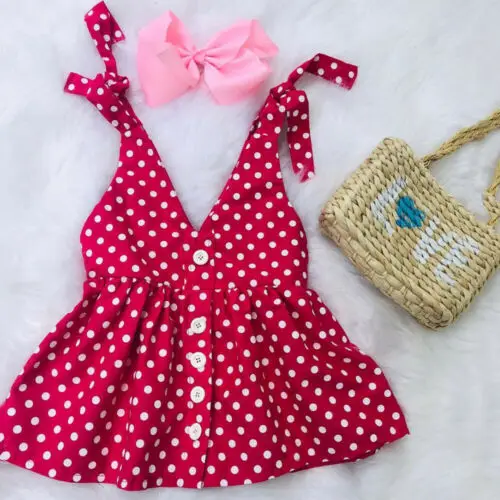 Cute Infant Red Polka Dot Dress Fashion Baby Girl Sleeveless Short Outfits Toddler Summer Clothes | Детская одежда и обувь