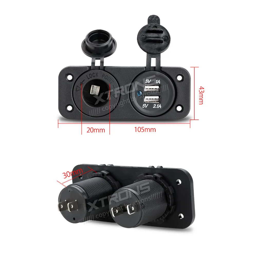 XTRONS CLA011 Dual USB розетка для автомобильного прикуривателя с разъемом 12V Мощность