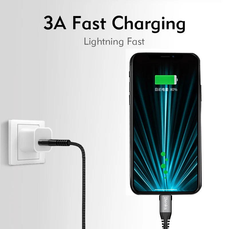 Benks D26 USB кабель для передачи данных 3A быстрое зарядное устройство зарядный шнур