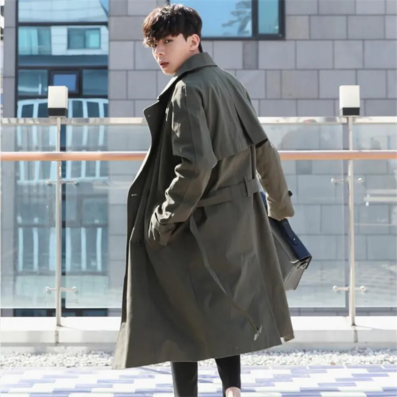 Длинный тренчкот XIU LUO мужской с поясом двубортная тонкая ветровка Свободный