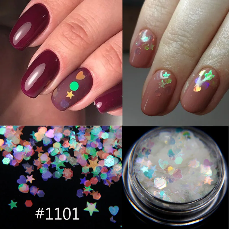 1jar Nail Art AB блестки микс сердце круглый акриловый блеск шестигранный лак для ногтей блестки голографическая звезда украшения для ногтей разные размеры