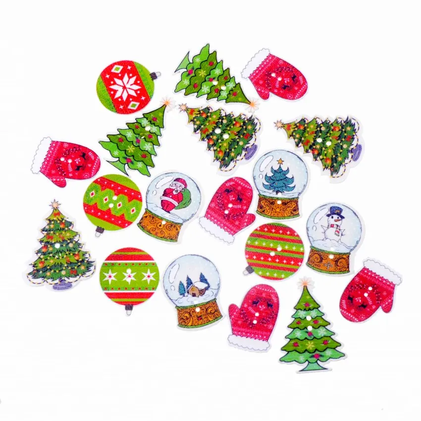 Бесплатная доставка 50 шт разноцветные 2 отверстия рождественские деревянные