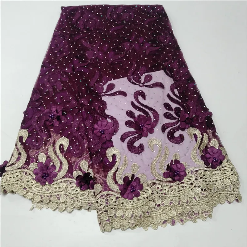 2019Latest African 3D Applique Lace Fabric With Stones High Quality Nigerian Embroidered Beads Tulle For Wedding | Дом и сад