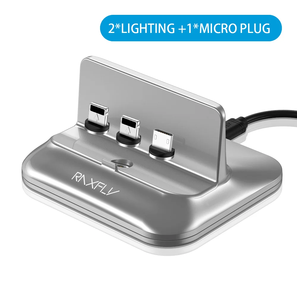RAXFLY магнитное настольное USB Зарядное устройство Док-станция для iPhone X XS MAX зарядная станция магнитное зарядное устройство Micro usb type C кабель держатель телефона - Тип штекера: 2 Lighting 1 Micro
