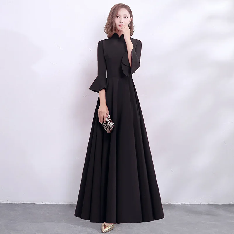 Китайский красный сплошной для женщин Cheongsam Азиатский невесты Свадебные Вечеринка платья для воротник стойка длинное Ципао элегантный