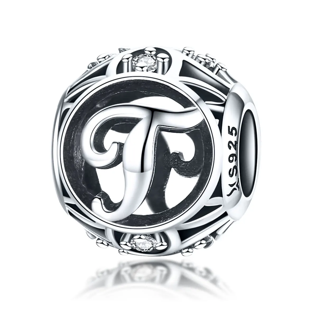 Fit Pandora браслет стерлингового серебра 925 полые 26 Английских Букв шармы; аксессуары DIY бусины для изготовления бижутерии - Цвет: T
