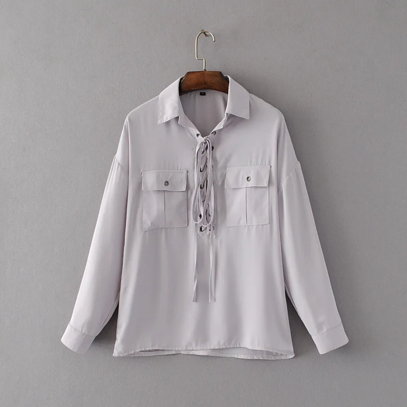 2017 Новый Кружева Рубашки Блузка с отложным Воротником Pokcet Топ |