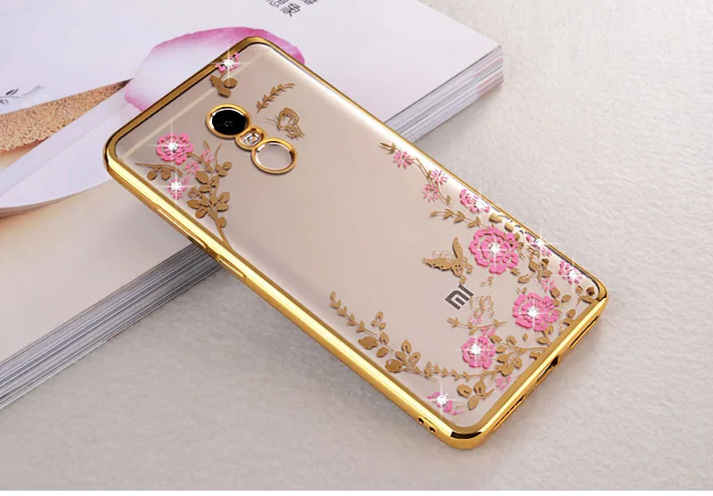Gold Pink Роскошный силиконовый мягкий чехол с покрытием для xiaomi Mi A2 Lite 8 SE A1 5X6 6X Redmi 5 Plus Note 7 5A Prime 4X4 6A 6 Pro цветочный чехол - Цвет: Gold Pink