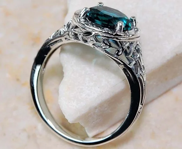 OMHXZJ,, Европейская мода, женские, мужские, вечерние, свадебные, подарок, серебро, зеленый, Круглый топаз, 925 пробы, серебряное кольцо, RR129