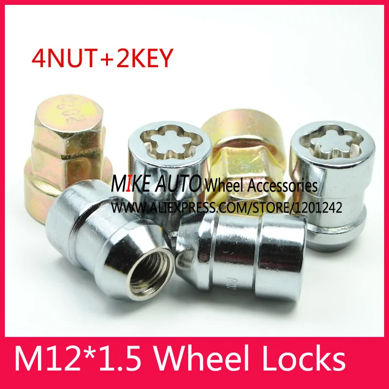 4 гайки + 2 ключа M12x1.5 хромированные колесные замки гайка анти сдвиг набор система