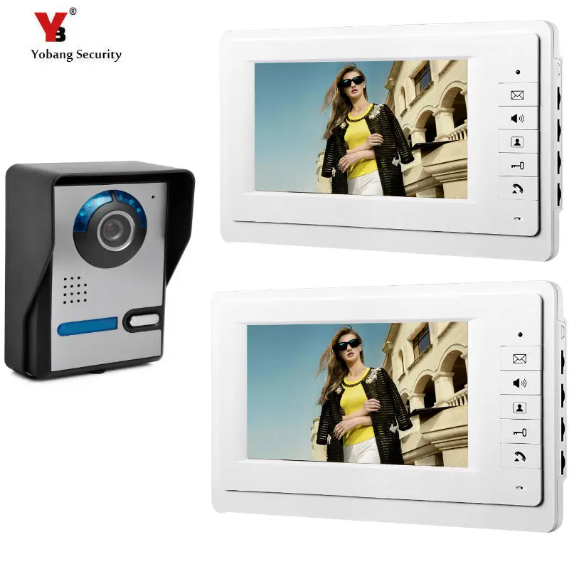 Yobang Security Home Security 7''Inch Monitor Wired Video Door Phone Doorbell Entry Intercom System2 Monitor 1 Camera Kit