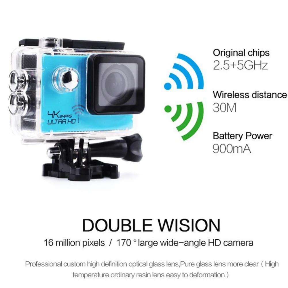 Ультра 4 К WI-FI действие Камера Новатэк 96660 3840*2160 P 24FPS 16 м Full HD 1080 Водонепроницаемый 30