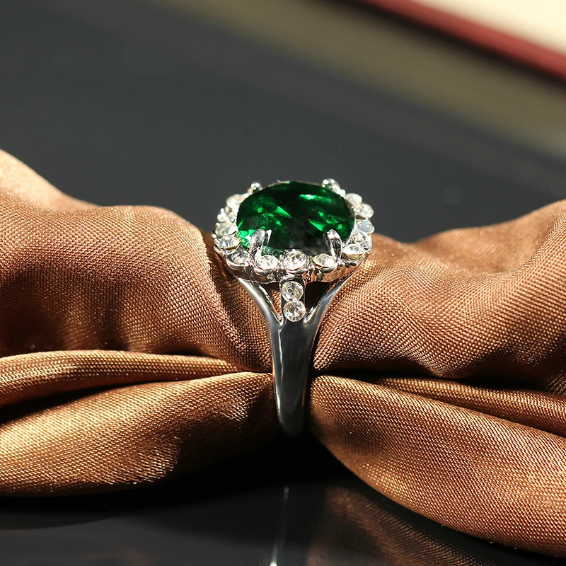 Унисекс модное яркое зеленое кольцо со стразами Margi Bijoux серебряное ретро Cristal