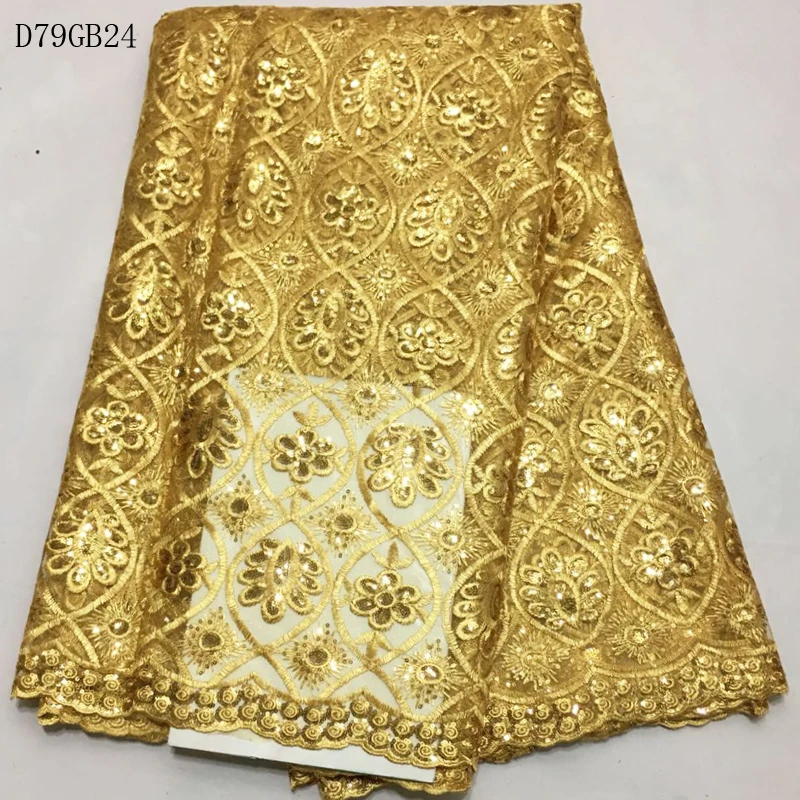 2017 вышитые блестки Африканский Кружево Ткань/цвет золотистый Свадебные Высокое