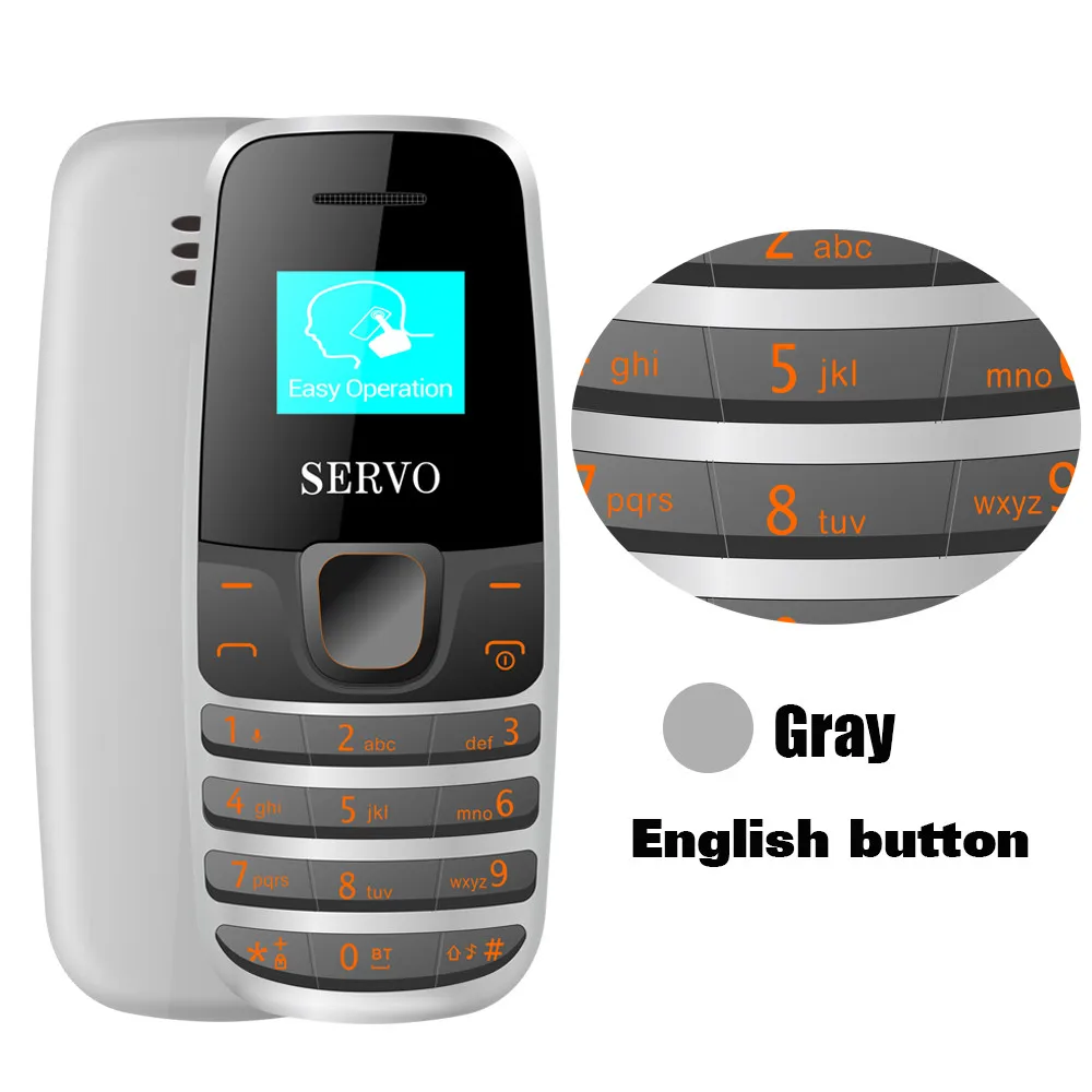 Телефон SERVO S09, Bluetooth Dialer, мини мобильные телефоны, 0,66 дюймов, маленький экран, GSM, низкое излучение, две sim-карты, Bluetooth наушники - Цвет: English button gray