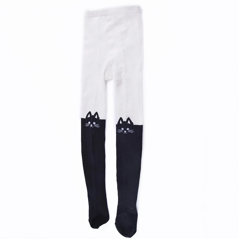 white and black Детские лоскутные колготки с котом для девочек хлопковые эластичные колготки Милые теплые колготки - Цвет: white and black