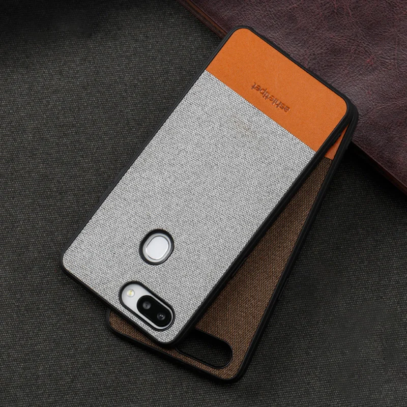 Canvas stitching Cowhide phone case for OPPO R15 magnetic adsorption leather two-color mobile protection |
